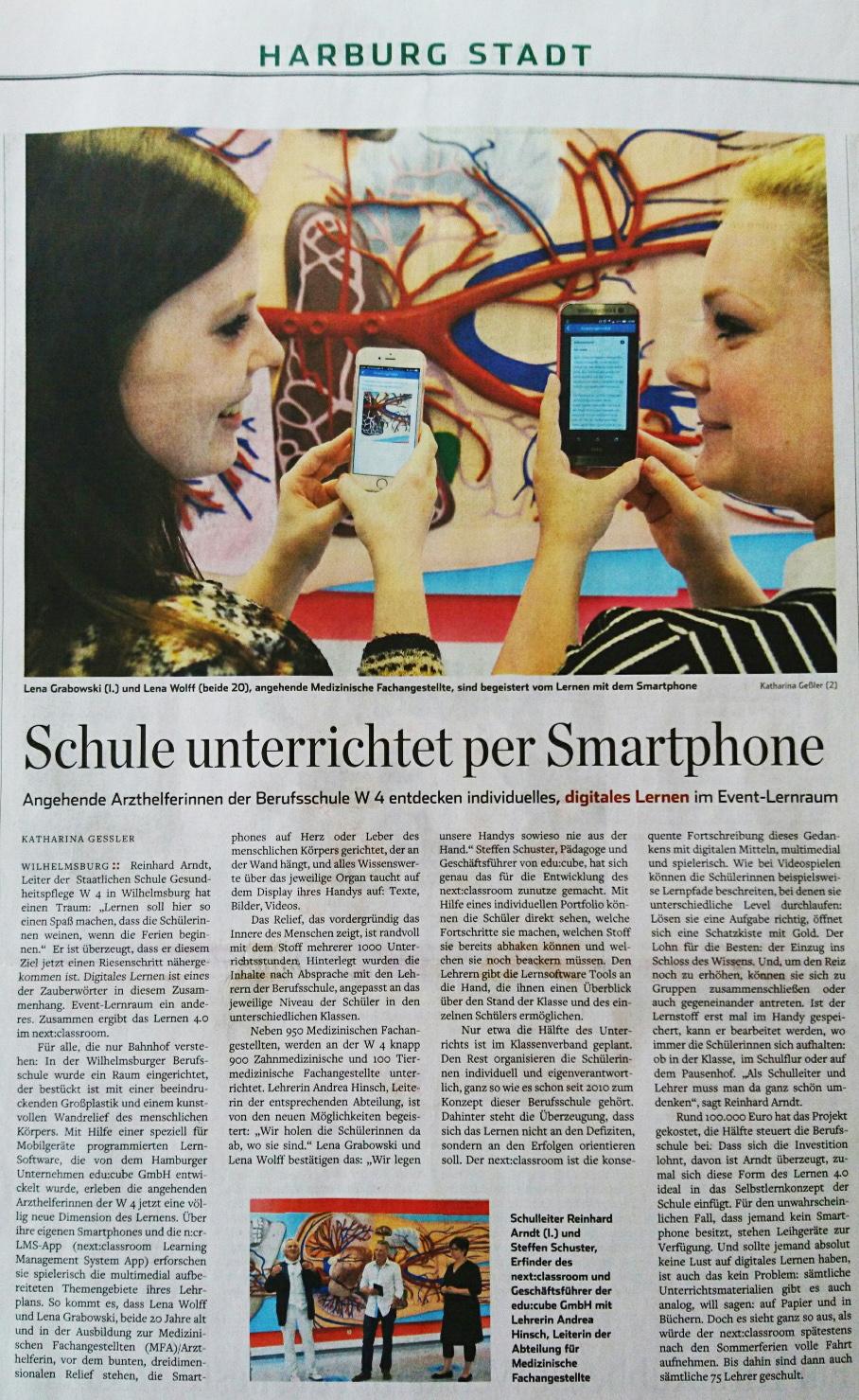 Archivscan des Hamburger-Abendblatt-Artikels Schule unterrichtet per Smartphone.